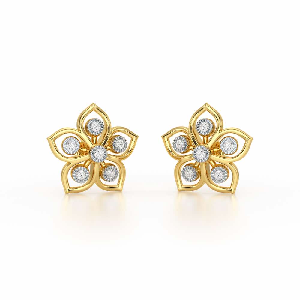 Charm Florel Silver Earring Studs - Yellow Gold - Image 2
