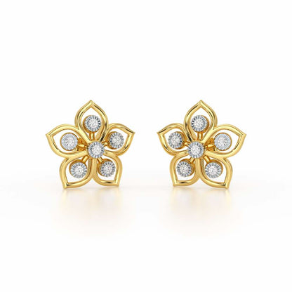 Charm Florel Silver Earring Studs - Yellow Gold - Image 2