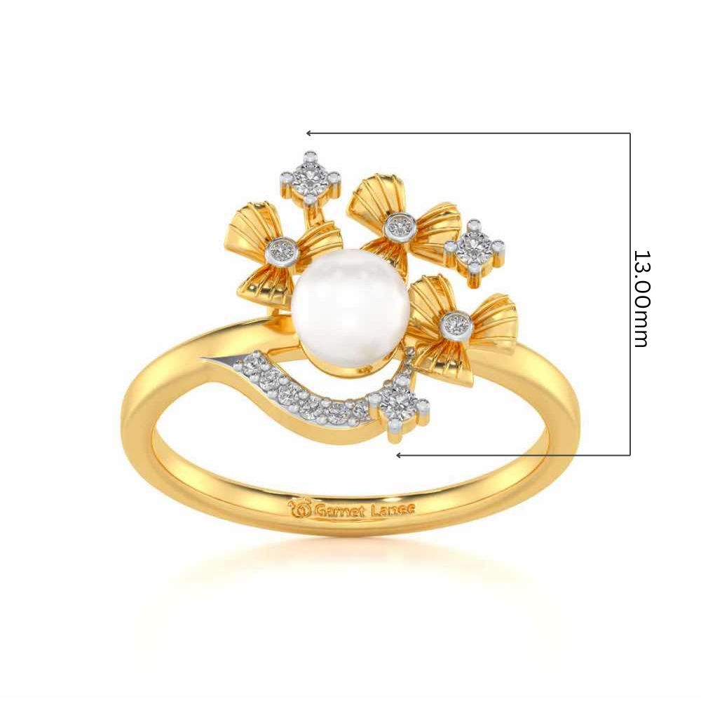 Light Silver Pearl Ring - Yellow Gold - Image 5