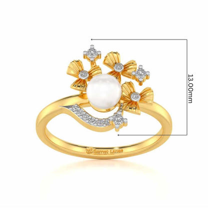 Light Silver Pearl Ring - Yellow Gold - Image 5