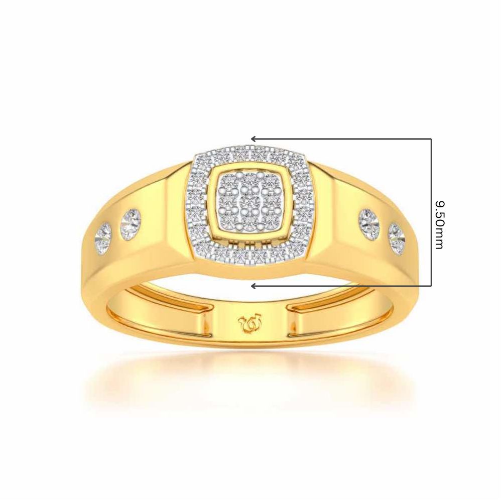 Cued Square Silver Ring For Men - Yellow Gold - Image 5
