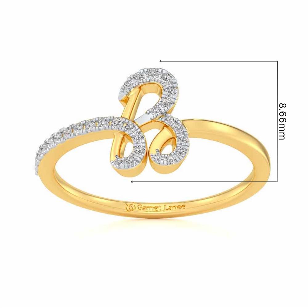 Stylish B Silver Ring - Yellow Gold - Image 5