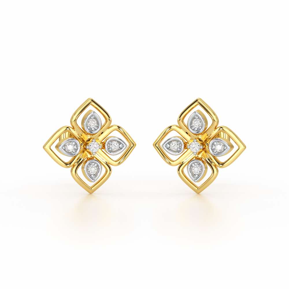 Bettie Flowers Silver Earring Studs - Yellow Gold - Image 2