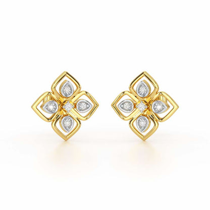 Bettie Flowers Silver Earring Studs - Yellow Gold - Image 2
