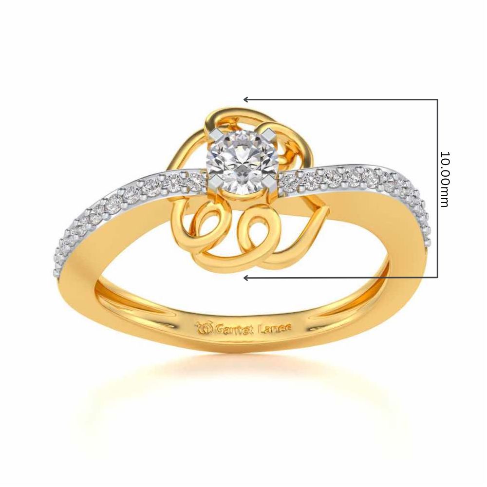 Wired Flora Solitaire Silver Ring - Yellow Gold - Image 5
