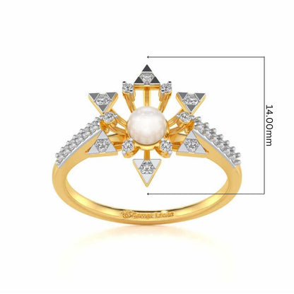 Snow Flake Silver Pearl Ring - Yellow Gold - Image 5