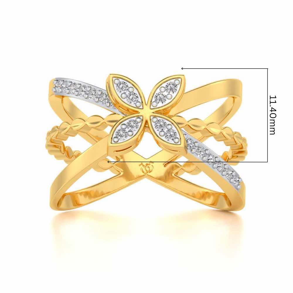 Three Branch Flower Silver Ring - Yellow Gold - Image 5