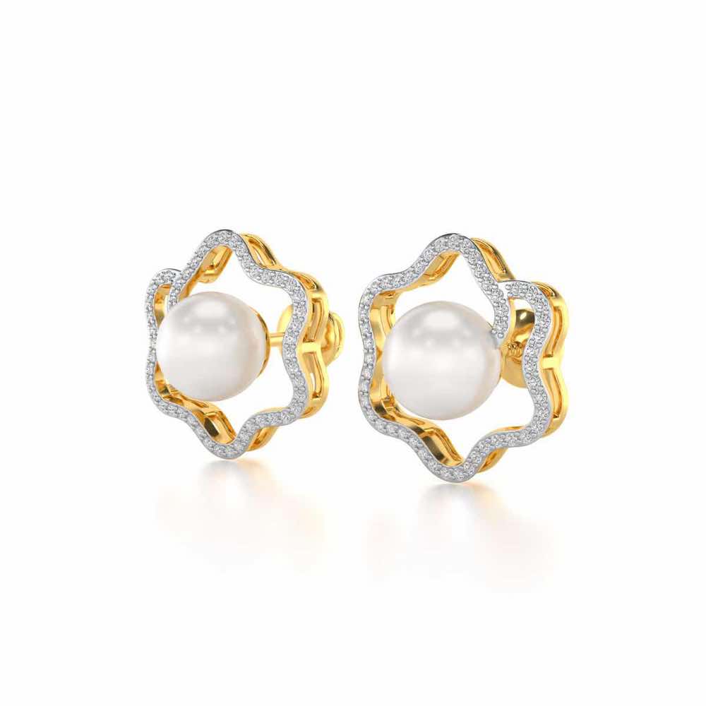 Little Shine Silver Pearl Earrings - Yellow Gold - Image 3