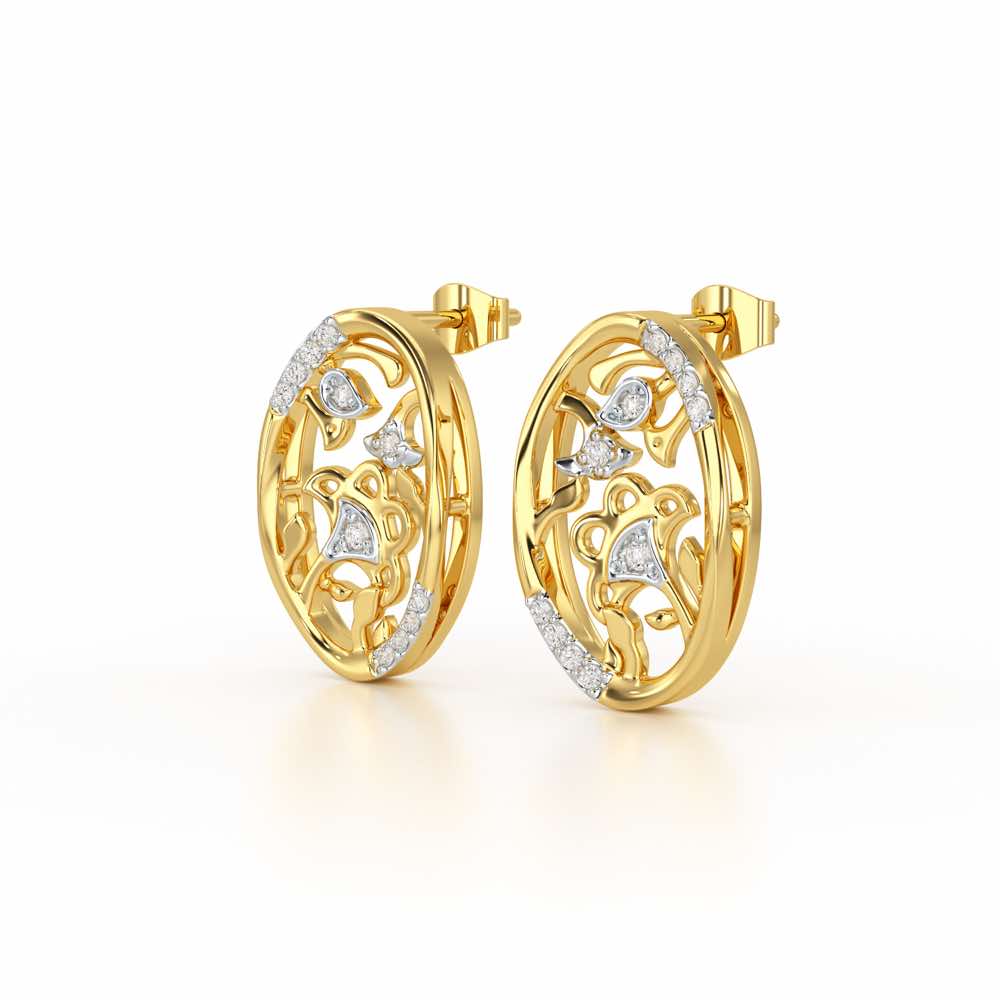 Ornate Glow Silver Earring Studs - Yellow Gold - Image 3