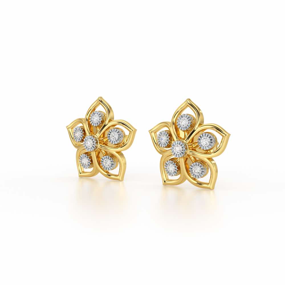 Charm Florel Silver Earring Studs - Yellow Gold - Image 3