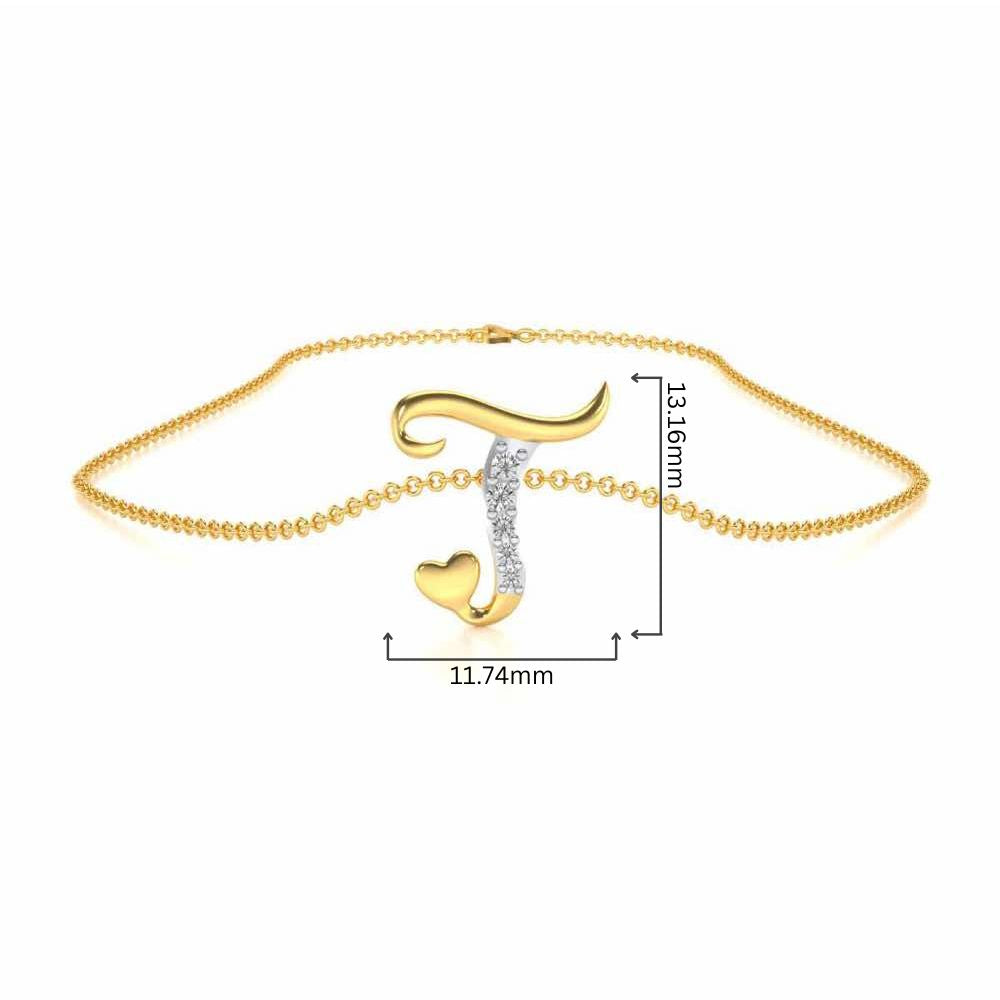 Lovely T Silver Pendant - Yellow Gold - Image 4