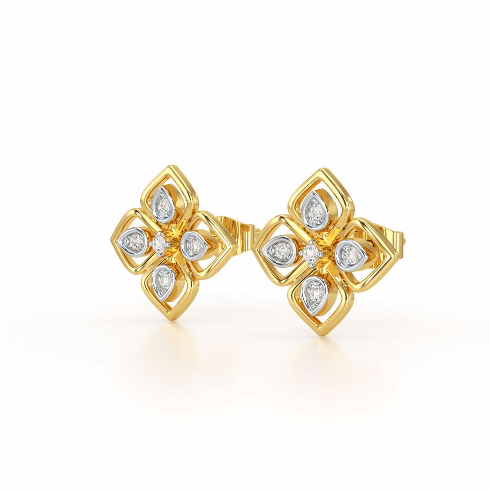 Bettie Flowers Silver Earring Studs - Yellow Gold - Image 3