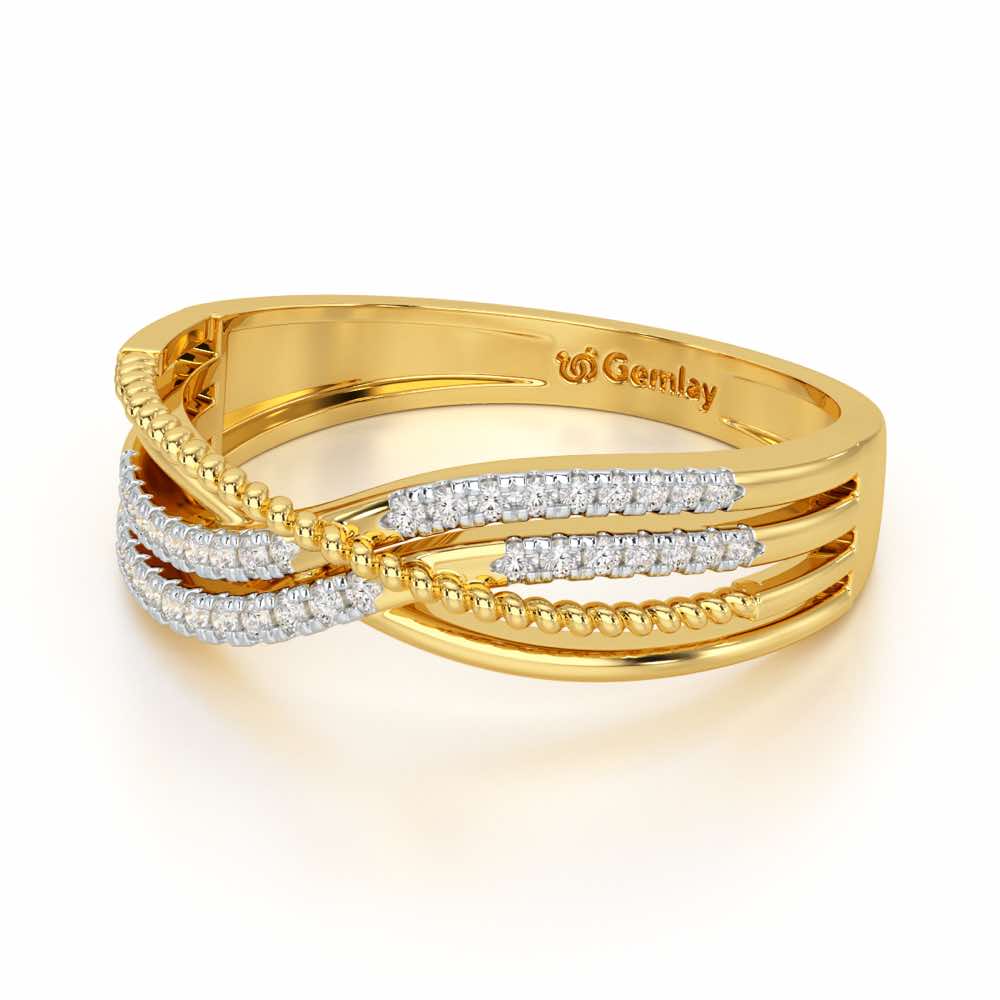 Crssing Wave Silver Ring - Yellow Gold - Image 3
