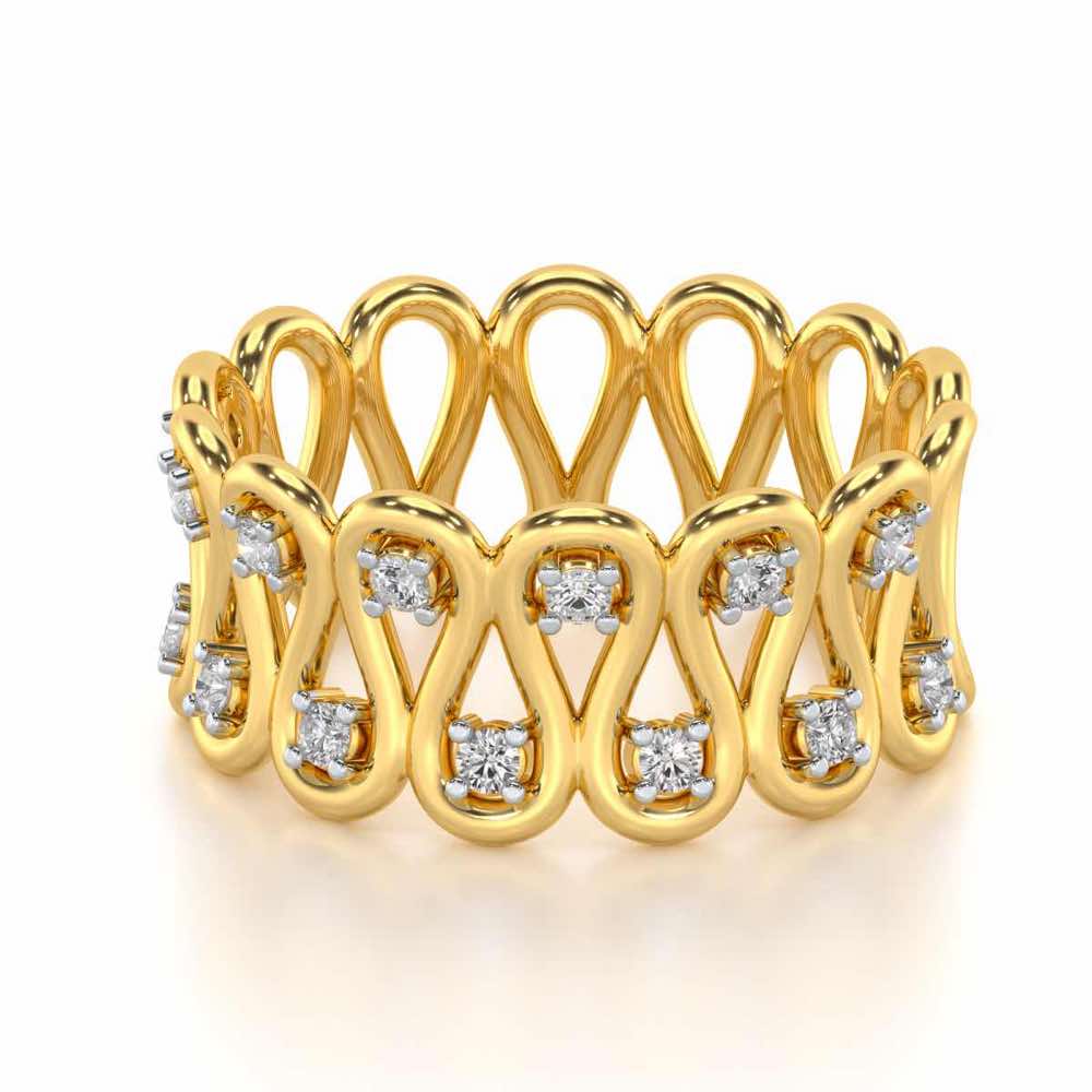 Dense Wave Silver Band Ring - Yellow Gold - Image 3