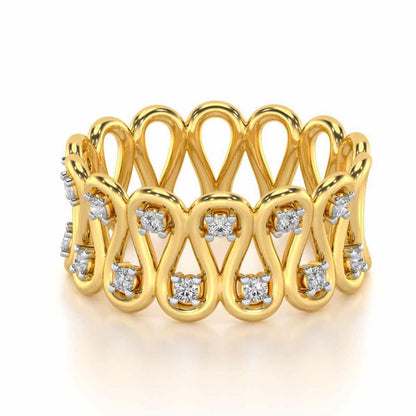 Dense Wave Silver Band Ring - Yellow Gold - Image 3