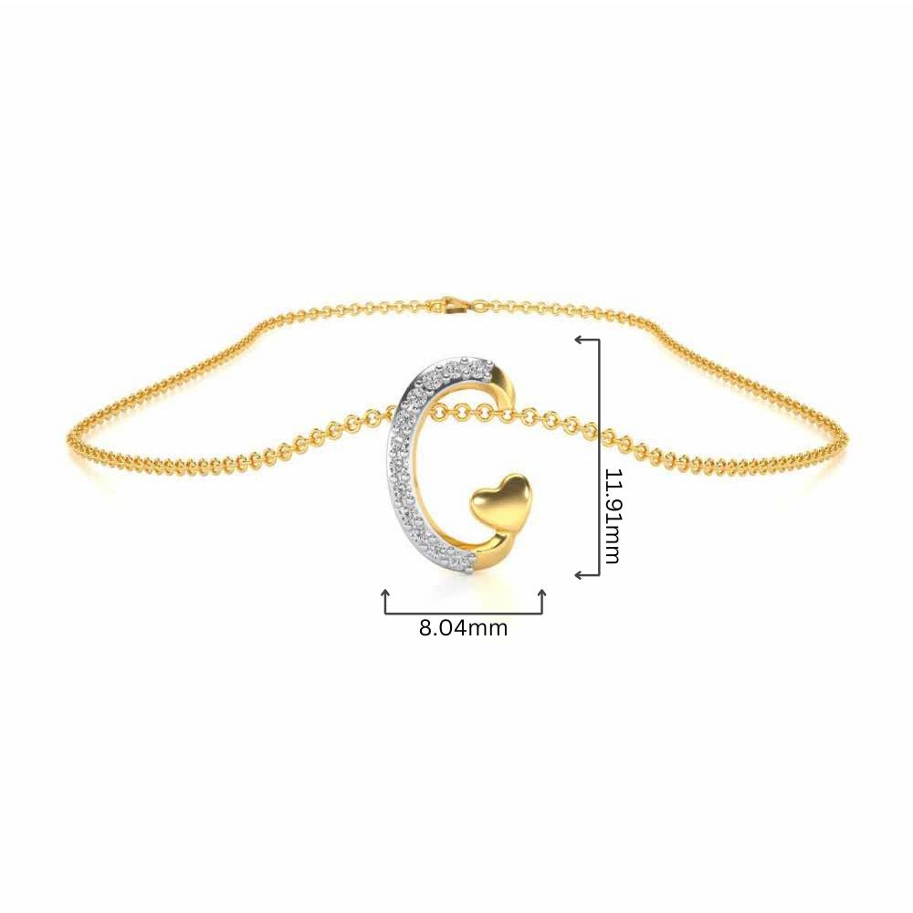 Lovely C Silver Pendant - Yellow Gold - Image 4
