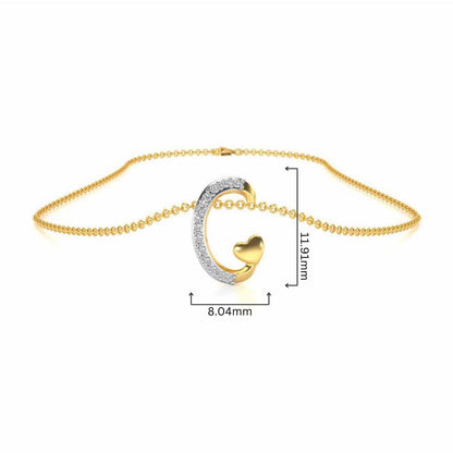 Lovely C Silver Pendant - Yellow Gold - Image 4