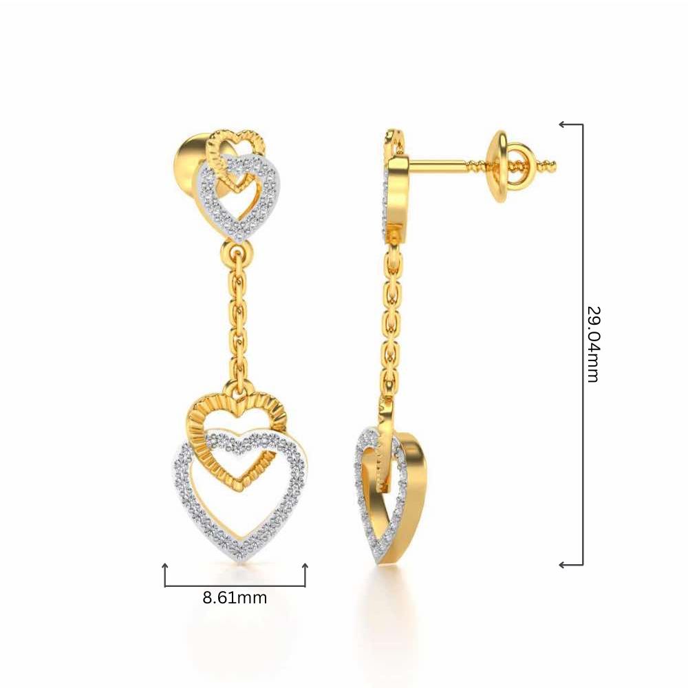 Double Heart Drops Earrings - Yellow Gold - Image 4