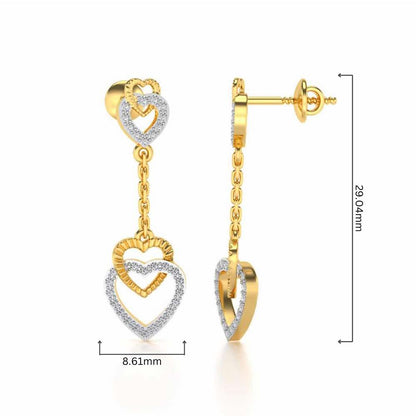 Double Heart Drops Earrings - Yellow Gold - Image 4