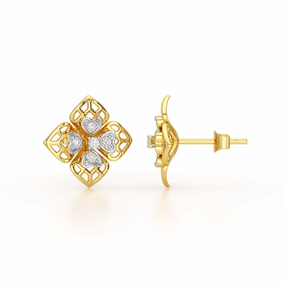 Delicate Petals Silver Earring Studs - Yellow Gold - Image 4