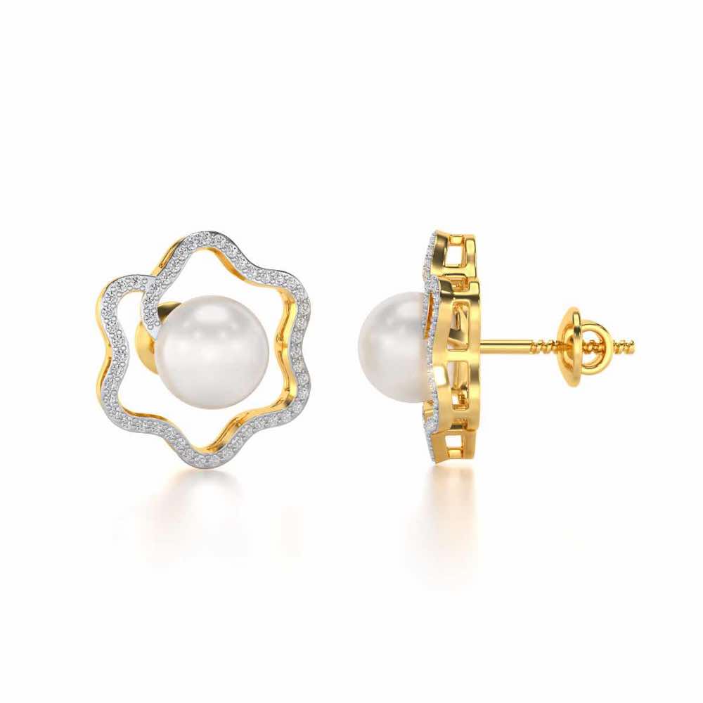 Little Shine Silver Pearl Earrings - Yellow Gold - Image 4