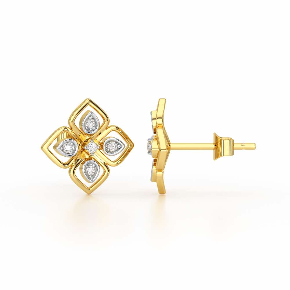 Bettie Flowers Silver Earring Studs - Yellow Gold - Image 4