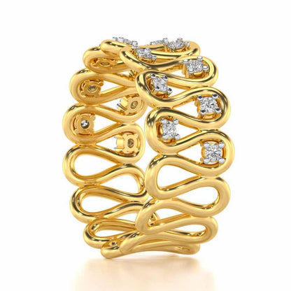 Dense Wave Silver Band Ring - Yellow Gold - Image 4