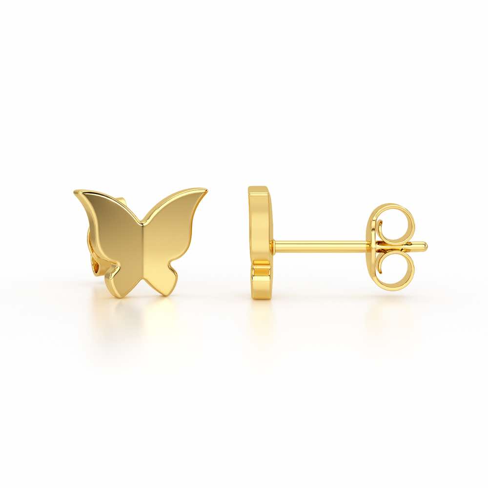 Small Butterflies Silver Earring Studs - Yellow Gold - Image 4