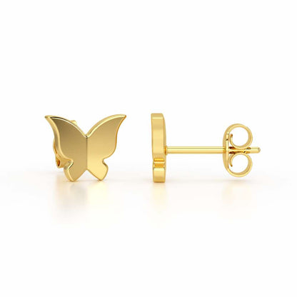 Small Butterflies Silver Earring Studs - Yellow Gold - Image 4