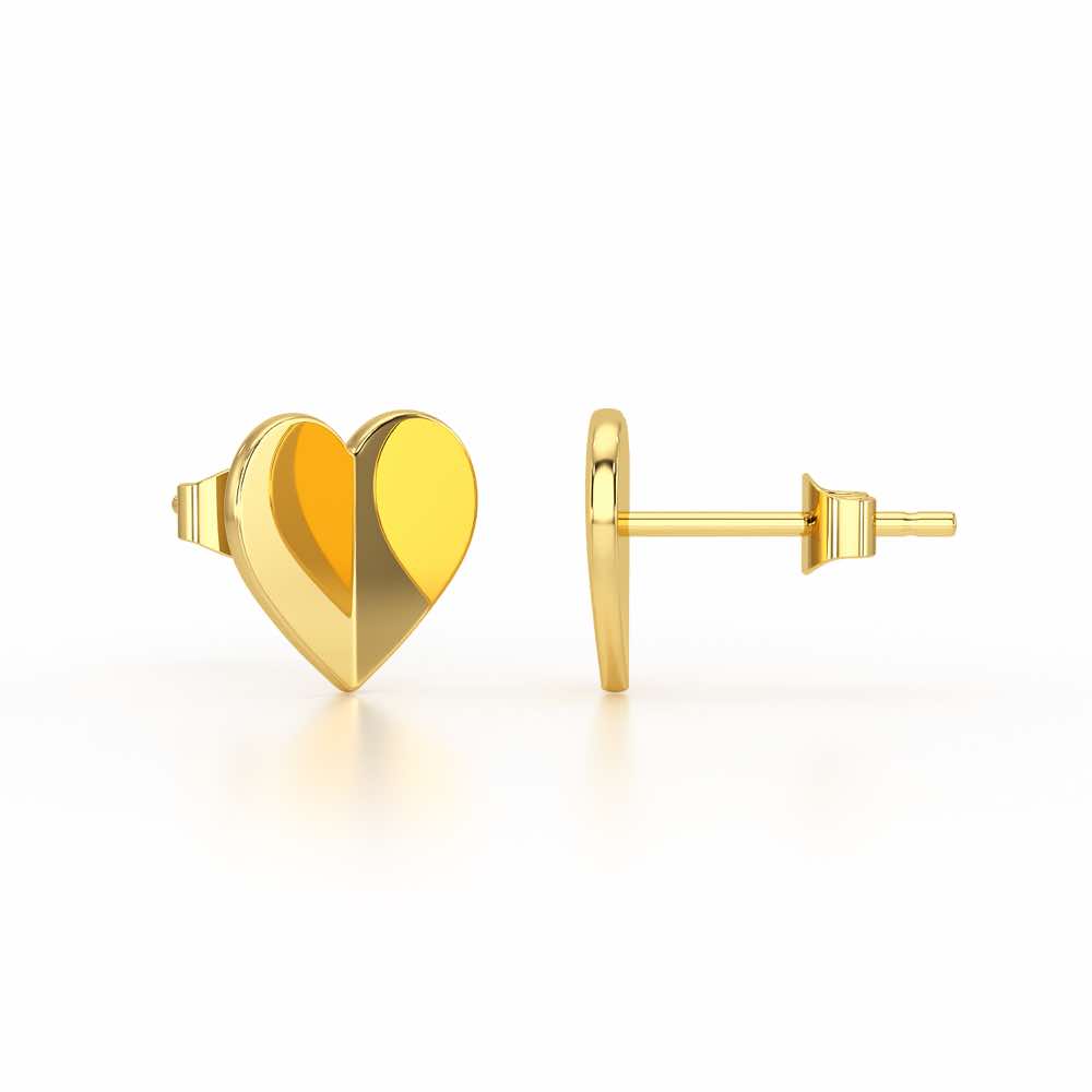 Trinket Heart Silver Earring Studs - Yellow Gold - Image 4