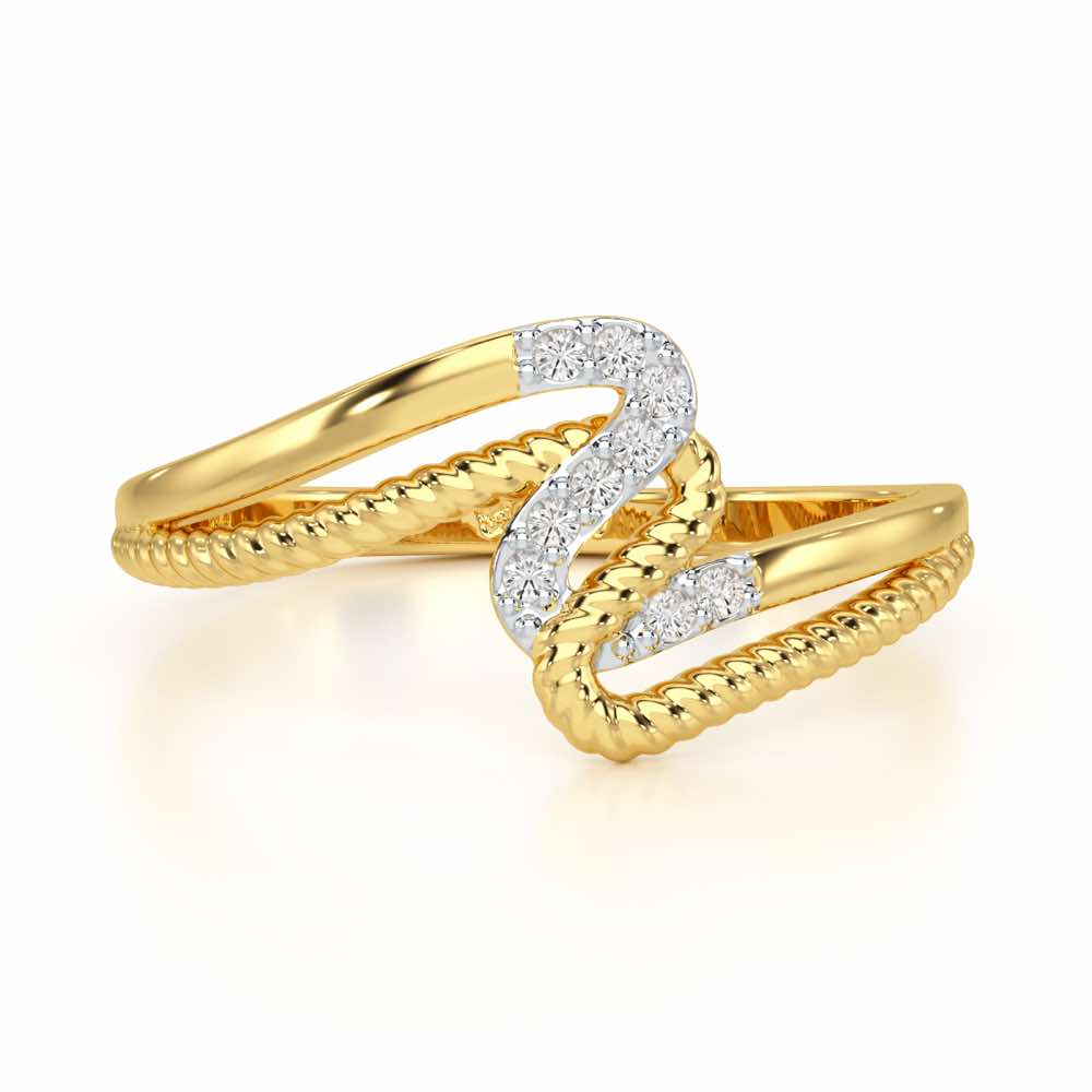 Down Wave Silver Ring - Yellow Gold - Image 5