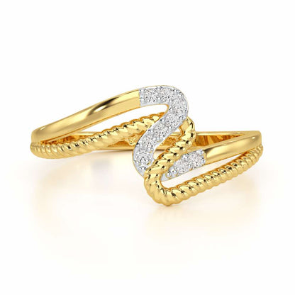 Down Wave Silver Ring - Yellow Gold - Image 5