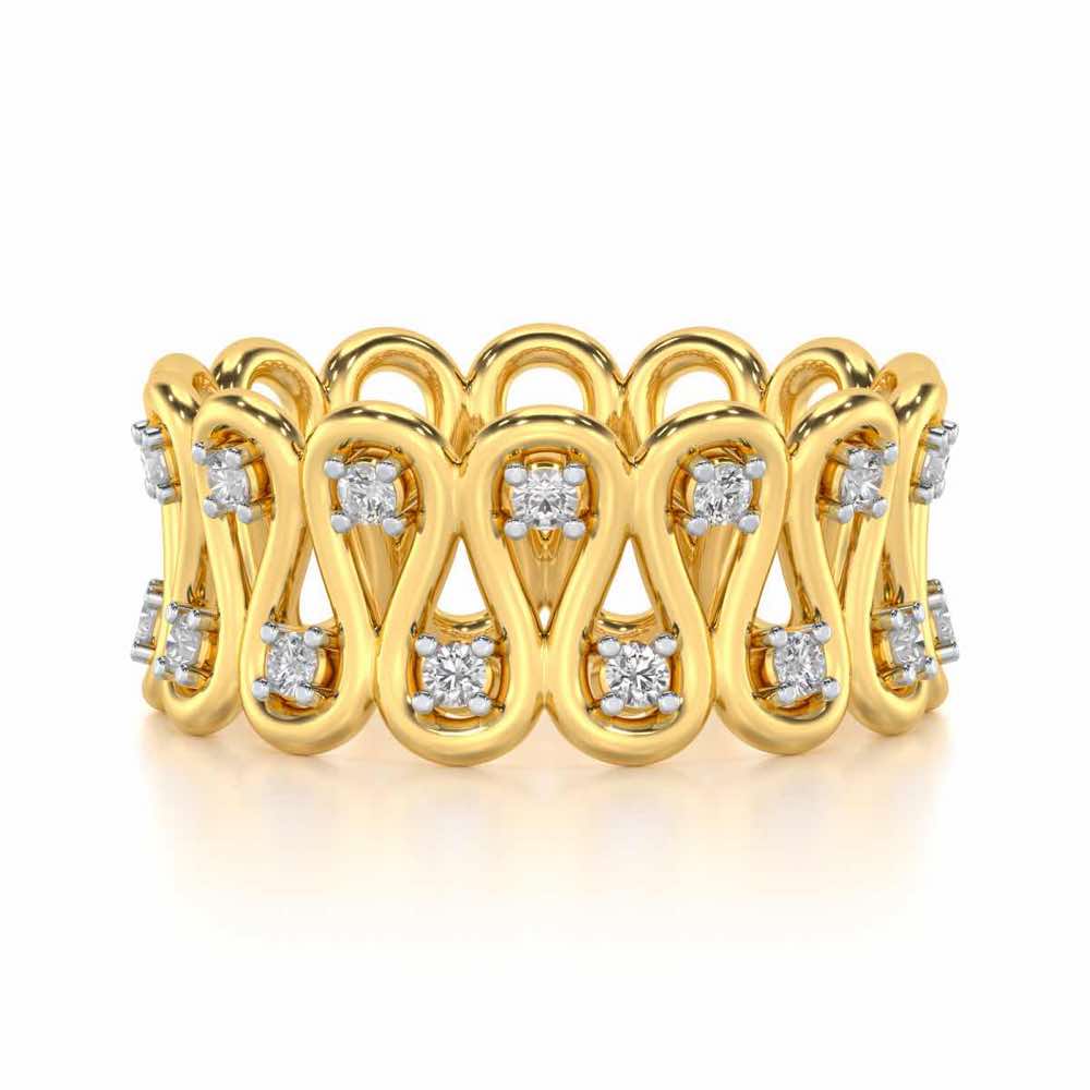 Dense Wave Silver Band Ring - Yellow Gold - Image 5
