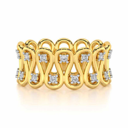 Dense Wave Silver Band Ring - Yellow Gold - Image 5
