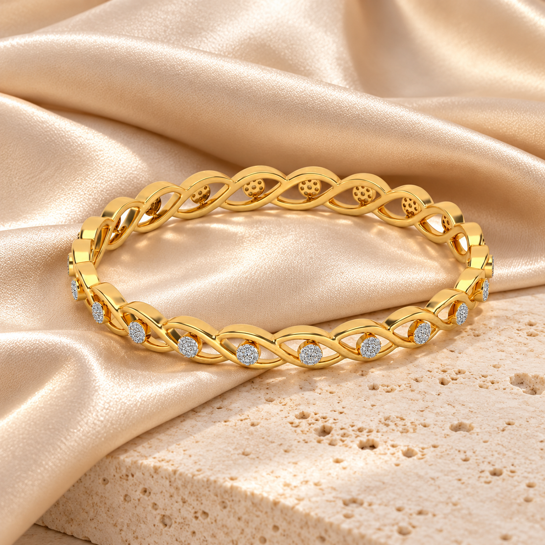 Stone Wave Silver Bangles