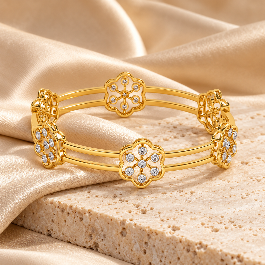 Phool Silver Bangles
