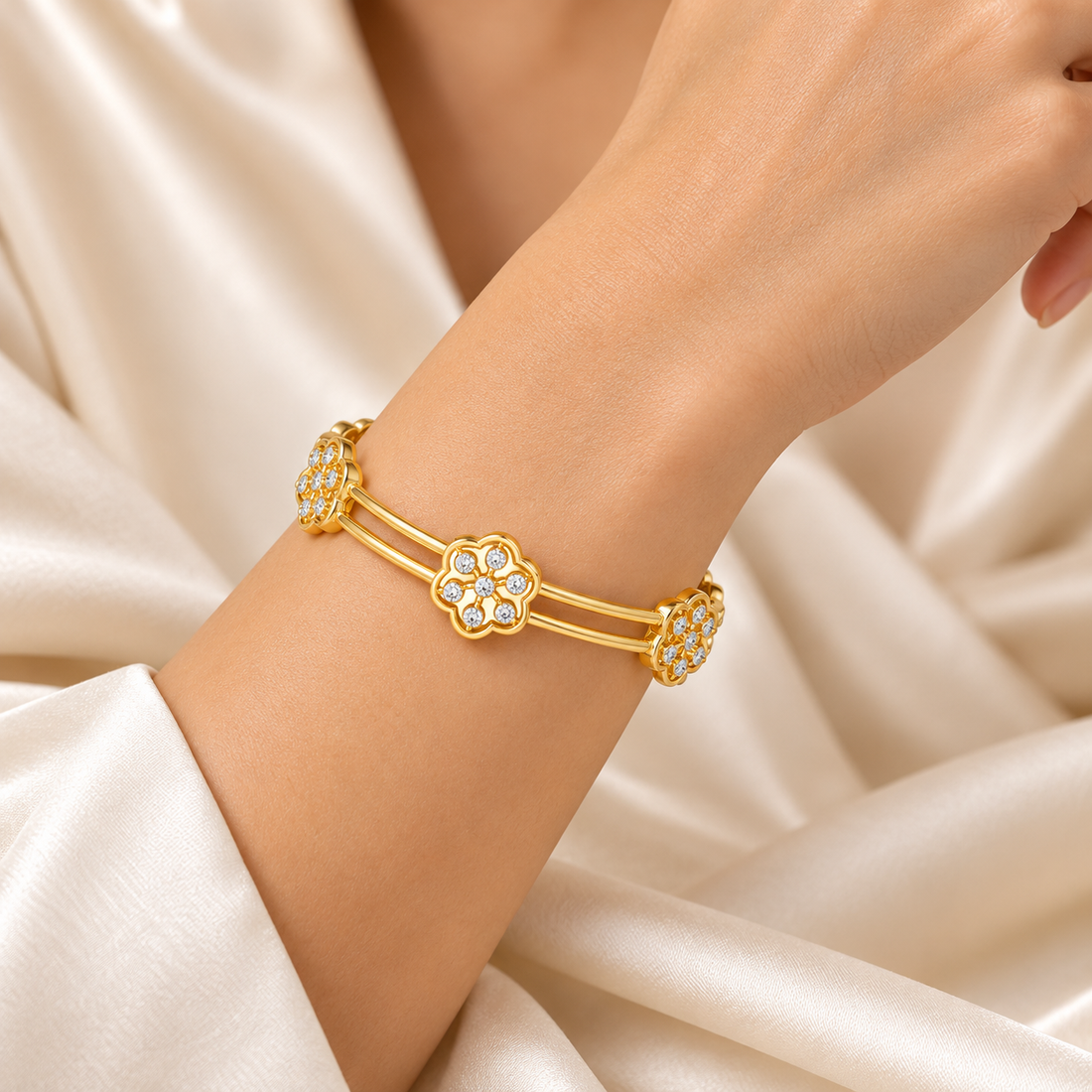 Phool Silver Bangles