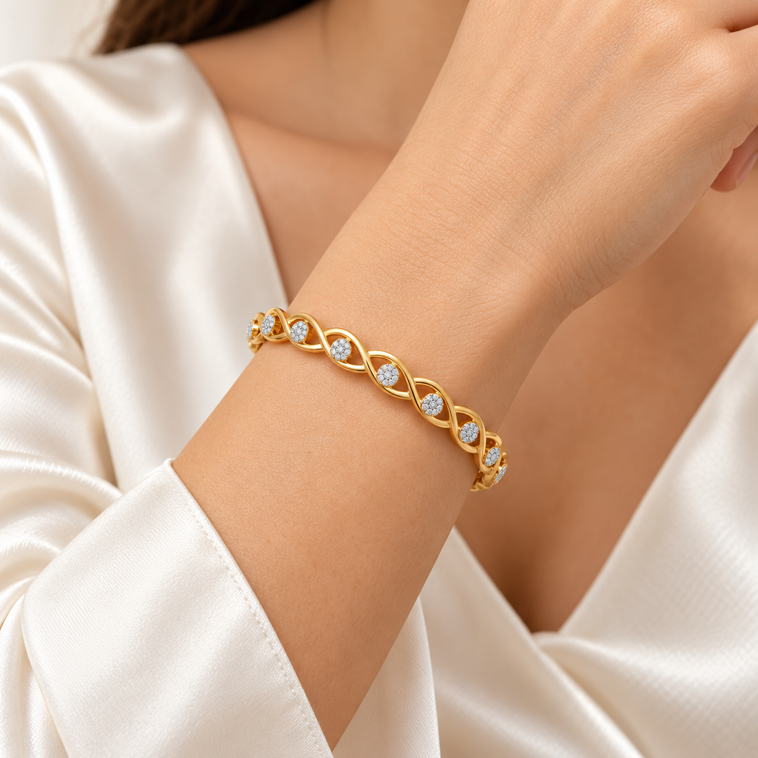 Stone Wave Silver Bangles
