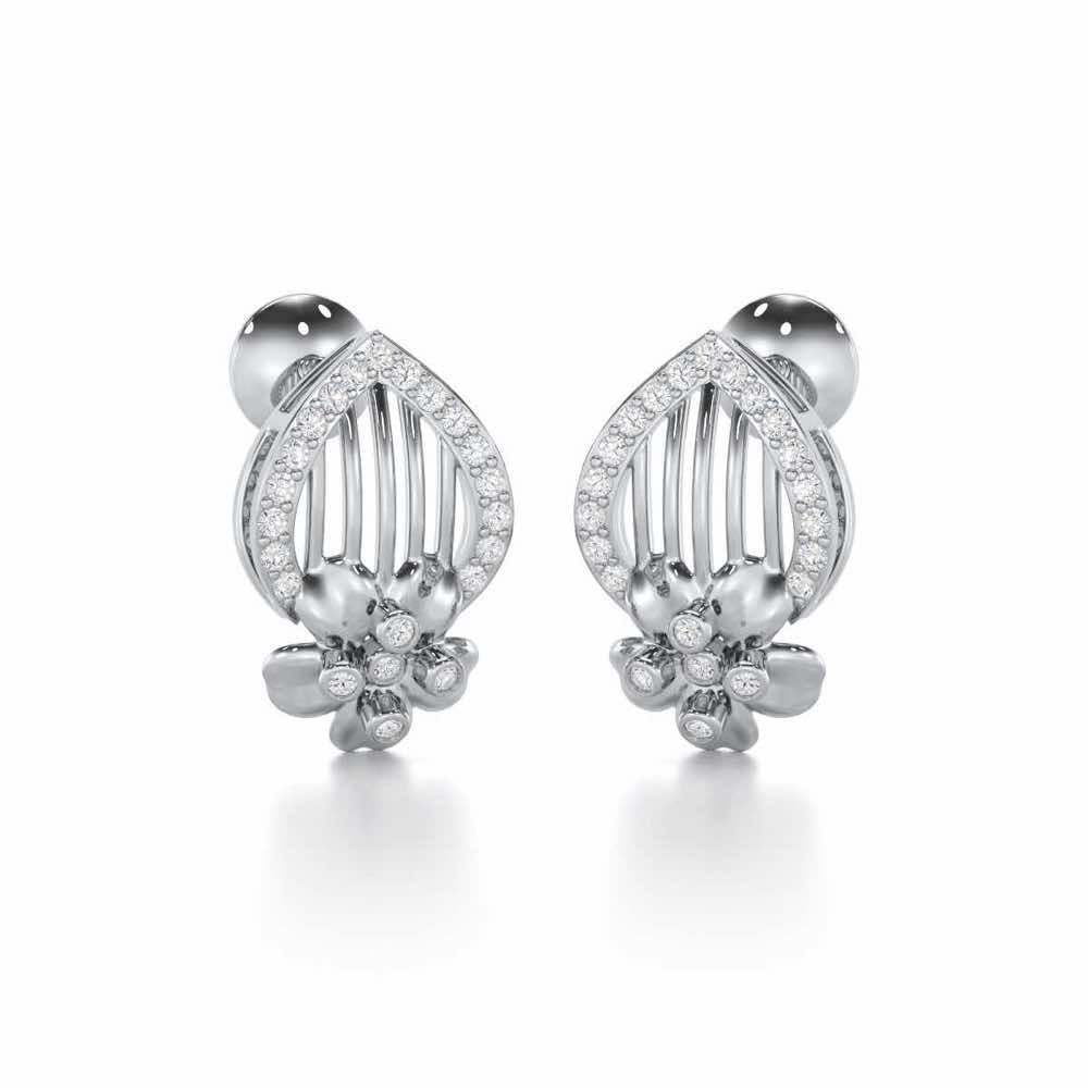 Zenith Strings Silver Stud Earrings - White Gold - Image 2
