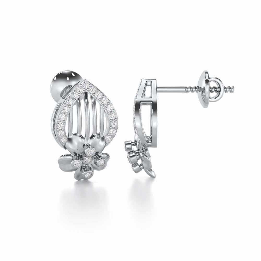 Zenith Strings Silver Stud Earrings - White Gold - Image 4