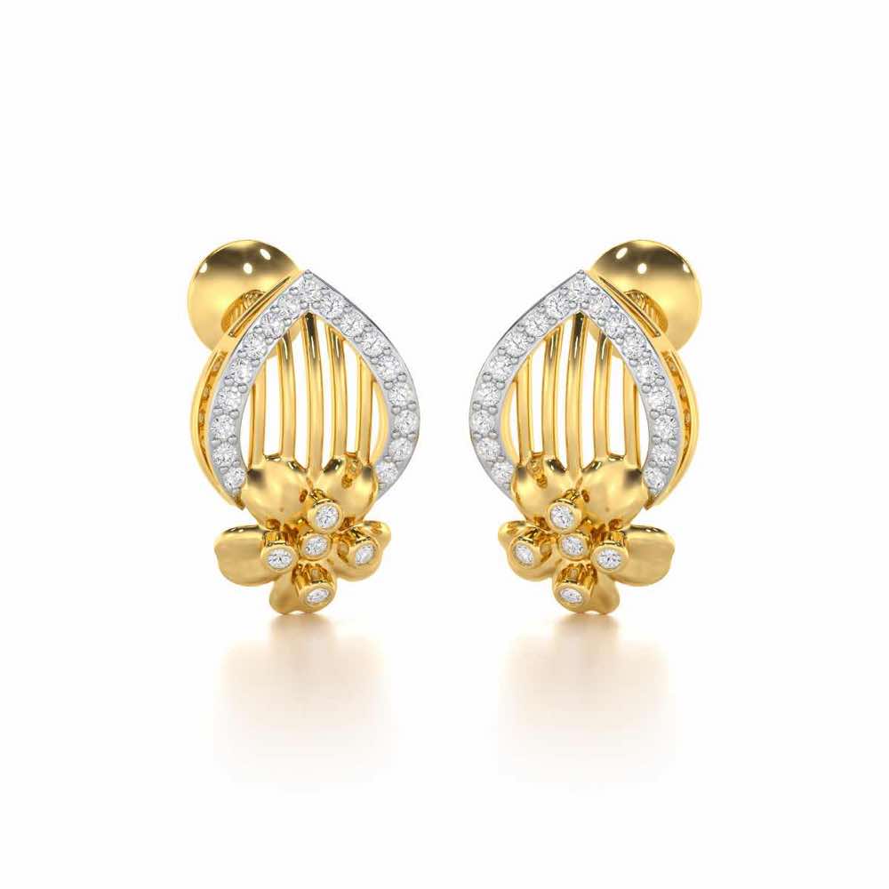 Zenith Strings Silver Stud Earrings - Yellow Gold - Image 2