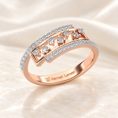 Accord Silver Band Ring Rose Gold aesthetic view, square