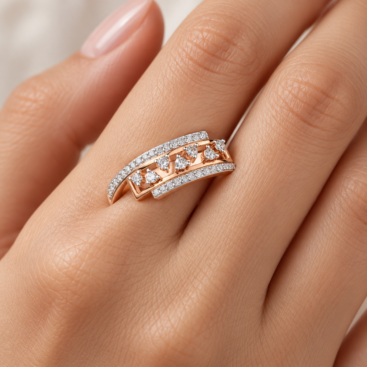 Accord Silver Band Ring Rose Gold model view, square