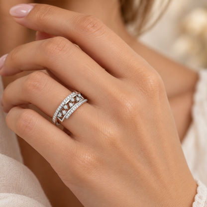 Accord Silver Band Ring, White Gold, worn on hand, square crop