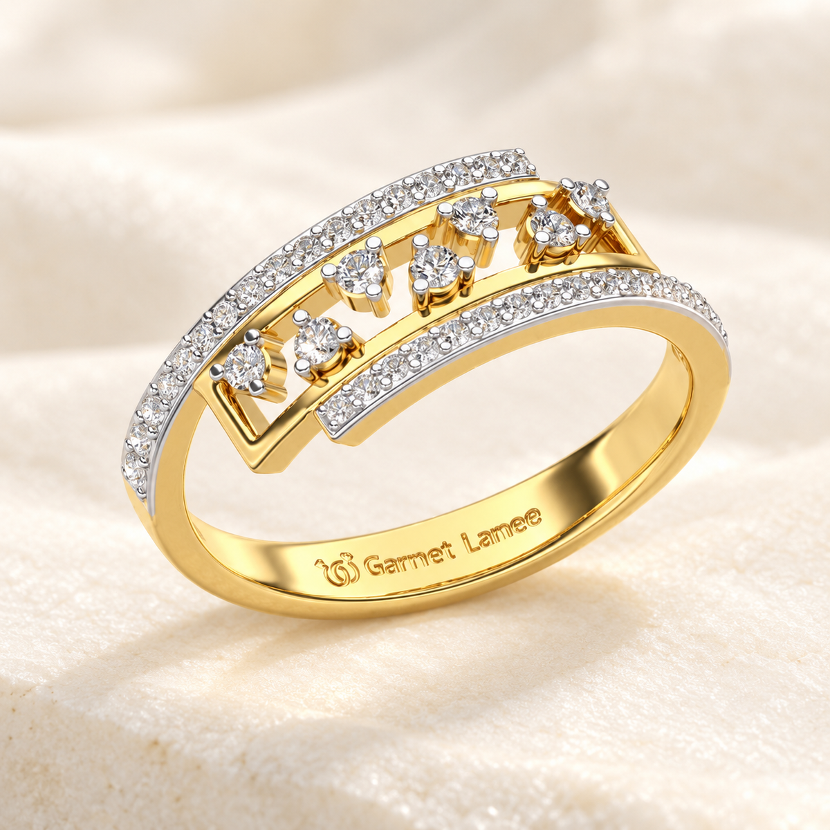 Accord Silver Band Ring Yellow Gold aesthetic view, square