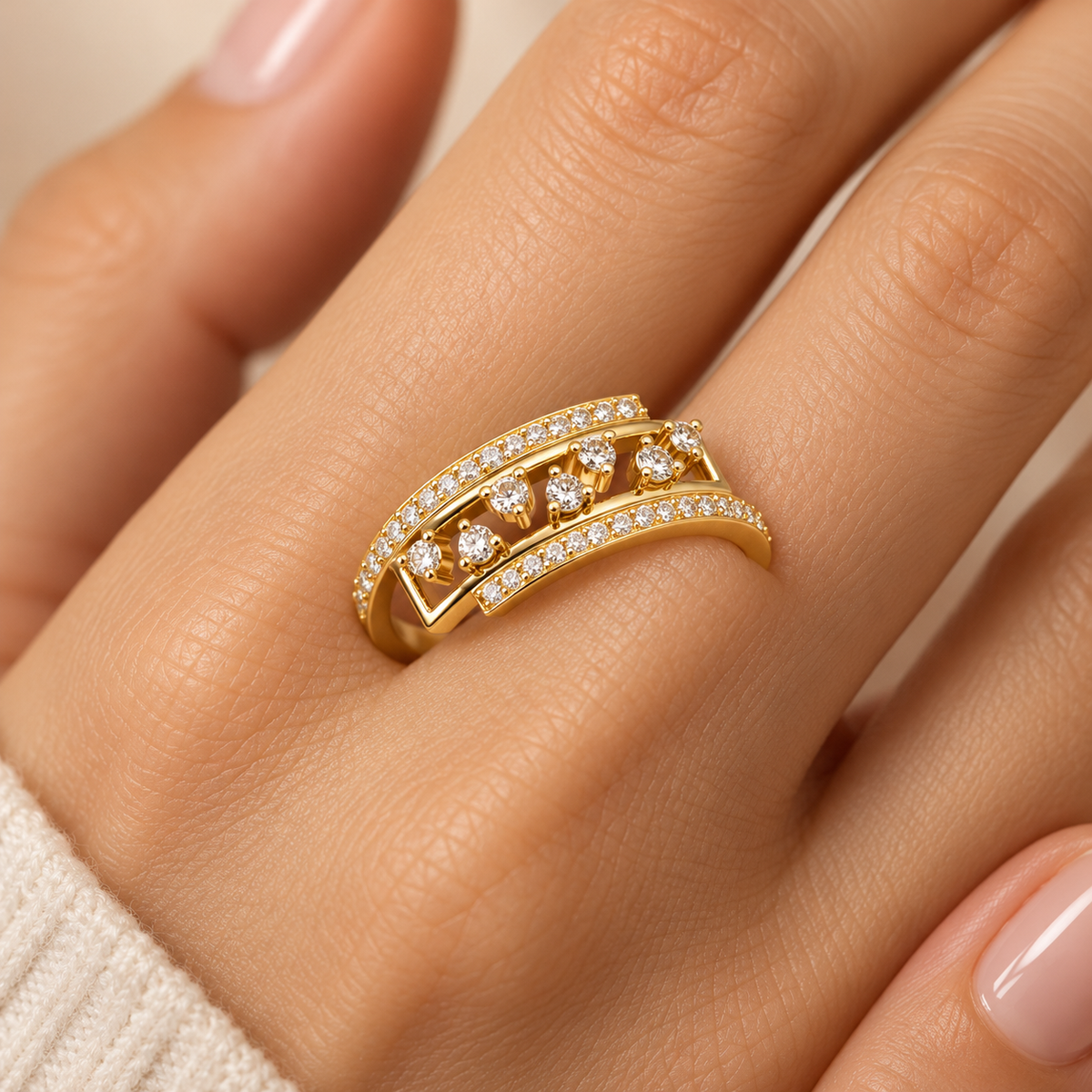Accord Silver Band Ring Yellow Gold model view, square