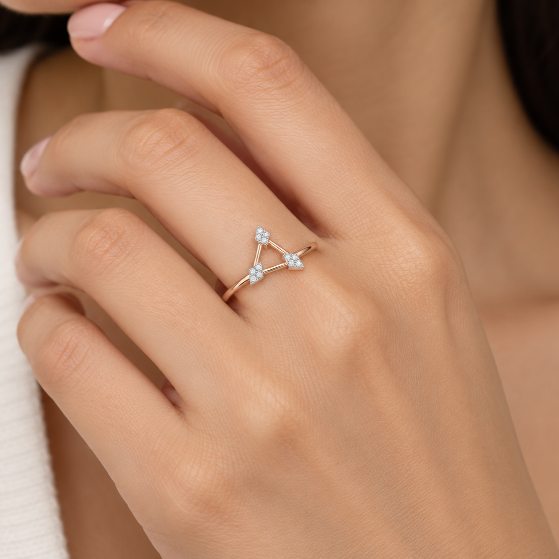 Airy Allure Silver Ring, Rose Gold, square worn-on-hand view