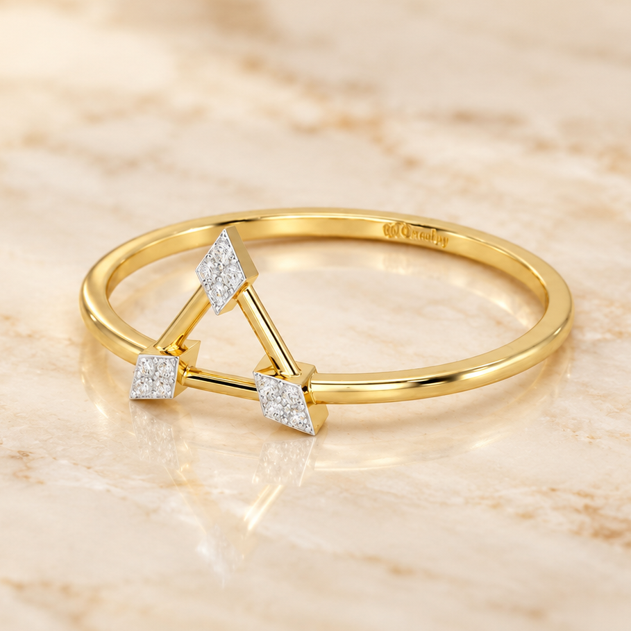 Airy Allure Silver Ring, Yellow Gold, square aesthetic, naturally resting