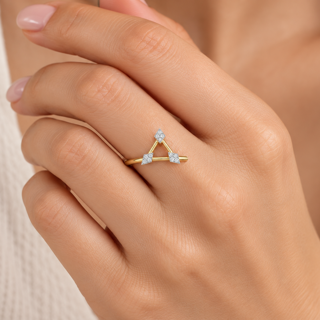 Airy Allure Silver Ring, Yellow Gold, square worn-on-hand view