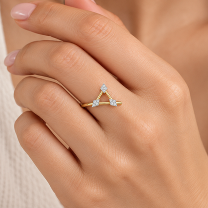 Airy Allure Silver Ring, Yellow Gold, square worn-on-hand view